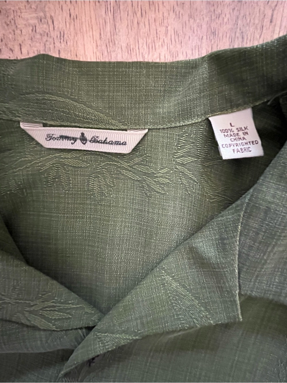 Tommy Bahama Olive Green Textured Silk Shirt